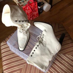 Cream Shearling Heeled Boots